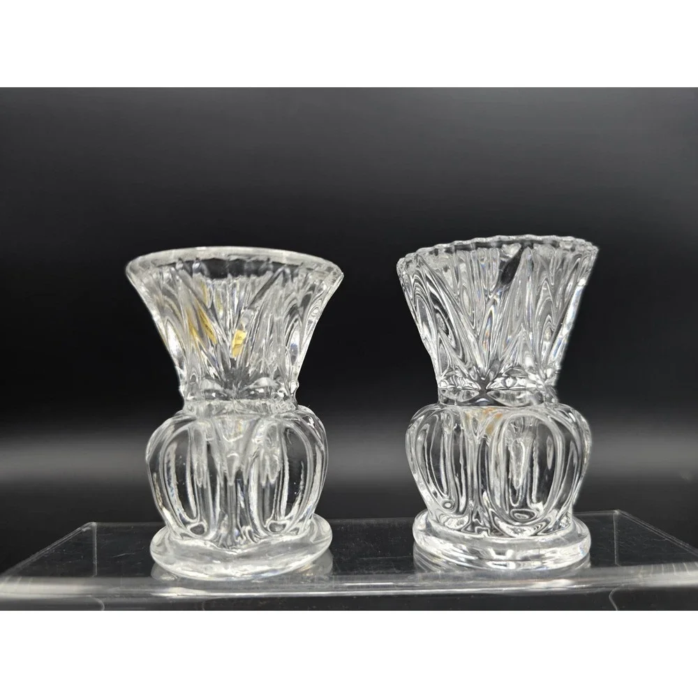 Set Of 2‎ VINTAGE PRESSED GLASS CLEAR DIAMOND CUT TOOTHPICK HOLDERS